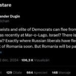 postare pe un cont de x atribuit ideologului lui putin alexandr dughin romania va fi parte a rusiei replica mae 674ea8c432636