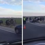 video sapte masini implicate intr un accident pe a1 trei vehicule s au rasturnat iar trei persoane au fost transportate la spital 6787dcf785935
