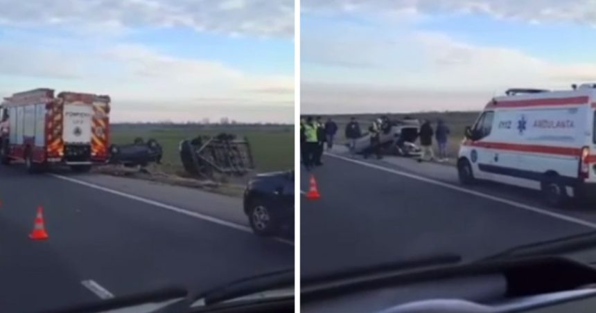 video sapte masini implicate intr un accident pe a1 trei vehicule s au rasturnat iar trei persoane au fost transportate la spital 6787dcf785935
