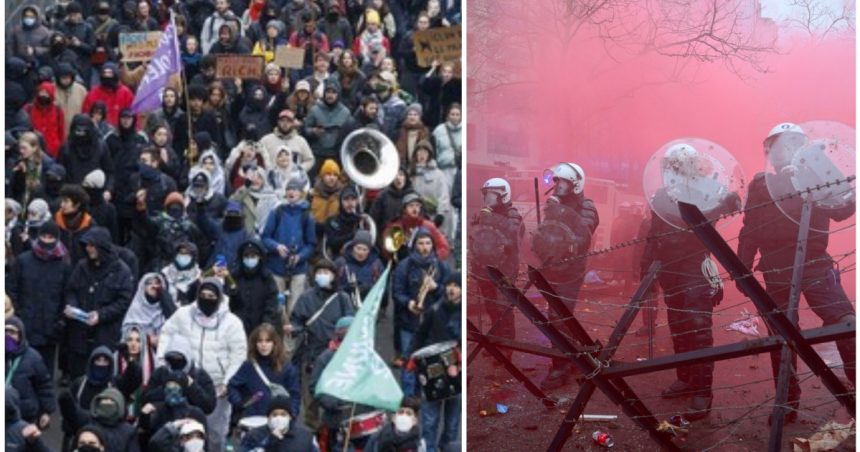 Grevă în Belgia cu peste 60.000 de persoane, împotriva politicii economice: tun cu apă, artificii și trafic aerian blocat complet 1 videofoto greva in belgia cu peste 60 000 de persoane impotriva politicii economice tun cu apa artificii si trafic aerian blocat complet 67aef26c4853d