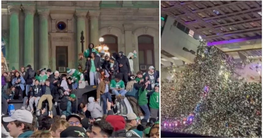 Haos în Philadelphia, după finala Super Bowl. Fanii Eagles vandalizează orașul, aprind focuri și se urcă pe mașinile de poliție. 1 videofoto haos in philadelphia dupa finala super bowl fanii eagles vandalizeaza orasul aprind focuri si se urca pe masinile de politie 67c0286c78bf9