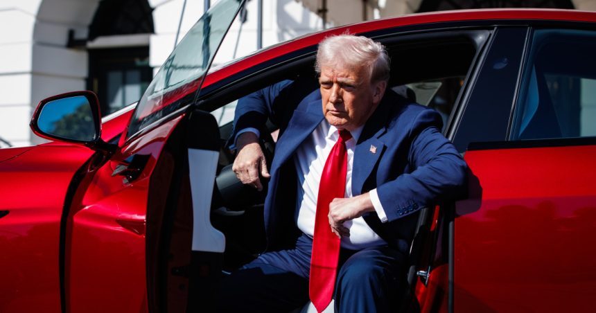 galerie foto donald trump si a cumparat o masina tesla intr un gest de sustinere pentru elon musk presedintele american nu va putea sa o conduca 67d1a65110743