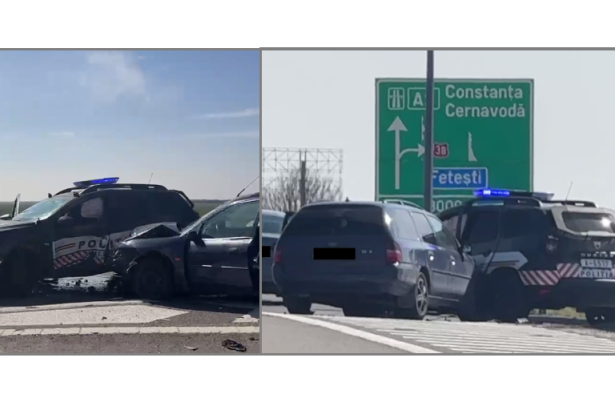 video accident pe a2 un autoturism a intrat intr o autospeciala a politiei militare care insotea un convoi cu echipamente 67cd706998126