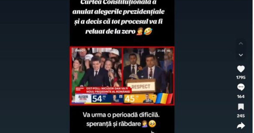 CNA solicită TikTok să elimine o informație falsă privind anularea alegerilor de către Curtea Constituțională 1 cna cere tiktok sa elimine un fake news care anunta ca alegerile au fost anulate de curtea constitutionala 682b635c7f287