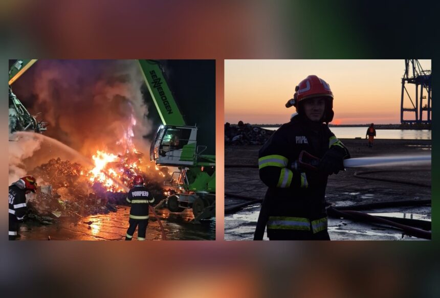 Incendiu în Portul Constanța Sud Agigea: Pompierii s-au luptat cu flăcările timp de mai multe ore, distrugând 800 de tone de deșeuri feroase. 1 foto video incendiu in portul constanta sud agigea pompierii s au luptat cu flacarile mai multe ore focul a distrus 800 de tone de deseuri feroase 683aa39629f37