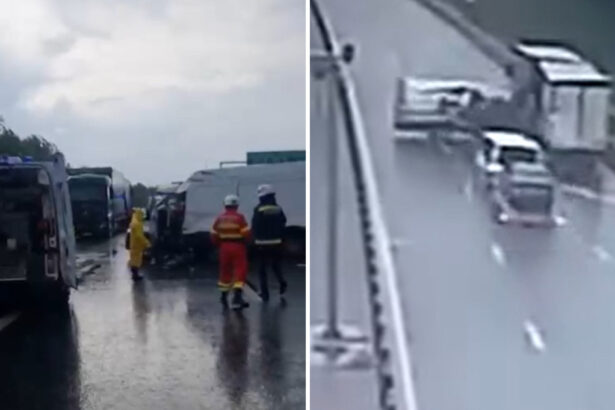 video accident grav de pe a1 arad momentul in care un autotren un microbuz si autoutilitara de 35 tone se ciocnesc 68260bcd3596e