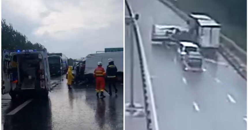 video accident grav de pe a1 arad momentul in care un autotren un microbuz si autoutilitara de 35 tone se ciocnesc 68260bcd3596e
