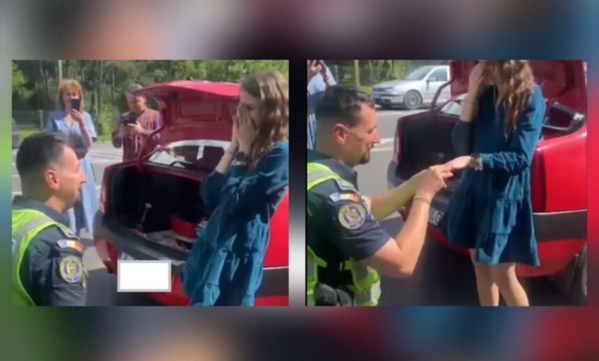 video un politist de la rutiera si a cerut iubita in casatorie intr un mod inedit iata cum a reactionat tanara 683ad49328481