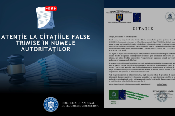 dnsc avertisment despre citatii false trimise de infractori in numele unor autoritati nu deschideti link uri sau atasamente 6854518773af2