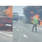 masina in flacari la intrarea pe autostrada a2 dinspre ovidiu pompierii actioneaza pentru stingerea incendiului 68596718f1da8