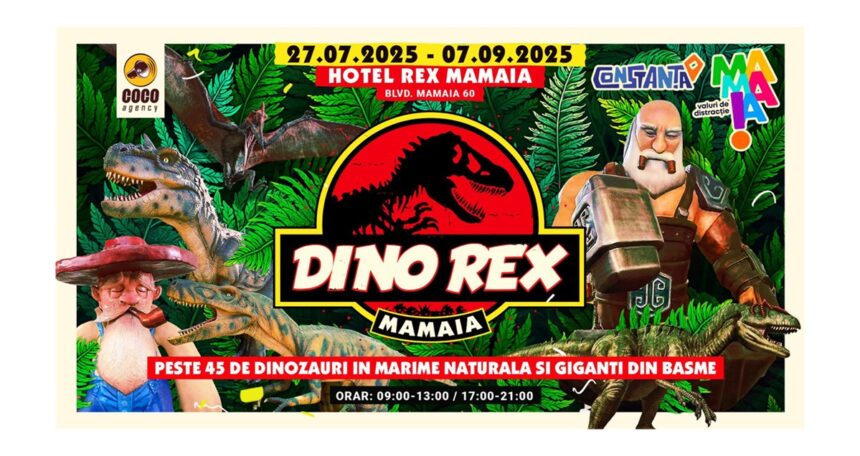 OMD Mamaia-Constanța anunță lansarea expoziției intitulate Dino Rex Mamaia, o experiență preistorică interactivă, lângă emblematicul Hotel Rex 1 omd mamaia constanta anunta lansarea expozitiei intitulate dino rex mamaia o experienta preistorica interactiva in fata emblematicului hotel rex 688244dd5c978