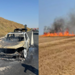peste 50 de hectare de vegetatie uscata si miriste ard din cauza incendiului de la autoturismul care s a facut scrum pe a2 686d500e9bc57