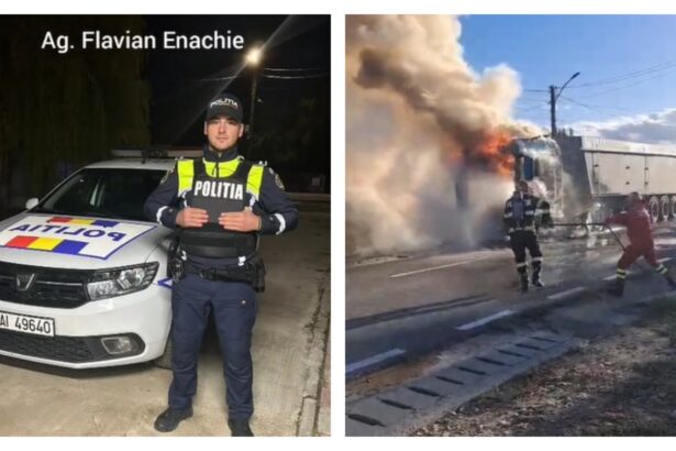 video scene dramatice in castelu un camion ardea in mers iar soferul nu si a dat seama un politist i a salvat viata 68eb682374fc6