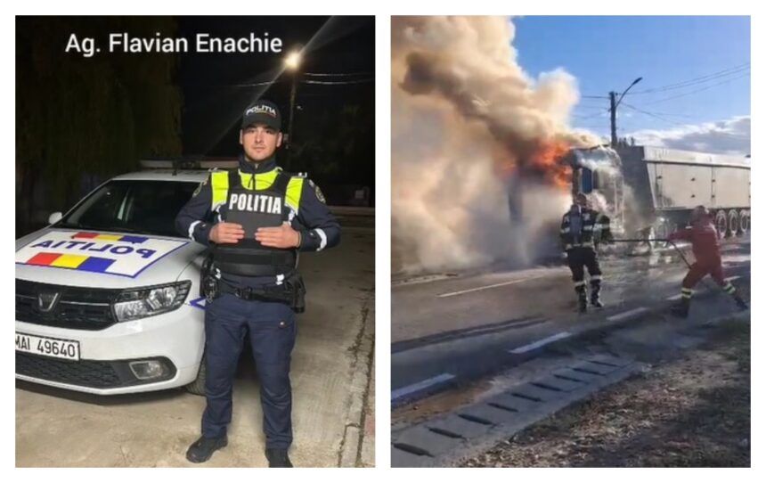 video scene dramatice in castelu un camion ardea in mers iar soferul nu si a dat seama un politist i a salvat viata 68eb682374fc6
