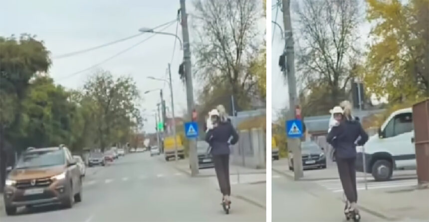 video femeie filmata pe trotineta electrica cu un bebelus in brate nu mai sunt cuvinte pentru a descrie inconstienta prostia si nepasarea 69132a3d69a27
