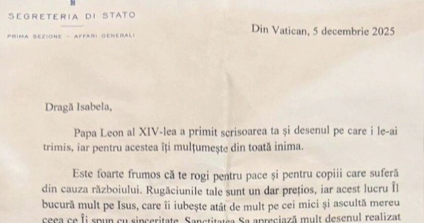 cadou de craciun de la vatican raspunsul primit de o fetita din romania la scrisoarea trimisa papei leon 694e51da5f22c