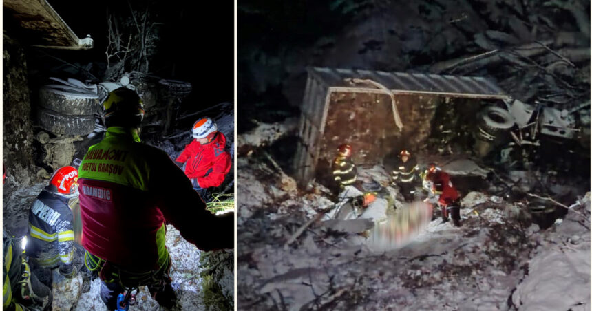 video accident mortal in judetul sibiu doi barbati au murit dupa ce camionul incarcat cu lemne cu care circulau s a rasturnat intr o rapa 6954e9583b512