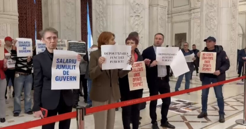 video angajatii parlamentului protesteaza din nou nemultumiti de salarii tipete si huiduieli la sosirea premierului ilie bolojan 692ef42c04038