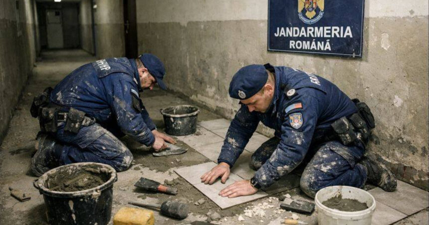 jandarmeria imaginile cu jandarmi care pun gresie sunt facute cu ai sindicatul care a postat fotografia anuntase ca e reconstituire 695d0393c6acf