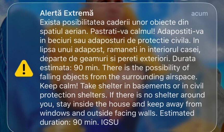 o noua alerta la tulcea a fost transmis al treilea mesaj ro alert exista posibilitatea caderii unor obiecte provenite din spatiul aerian 69b4396086515