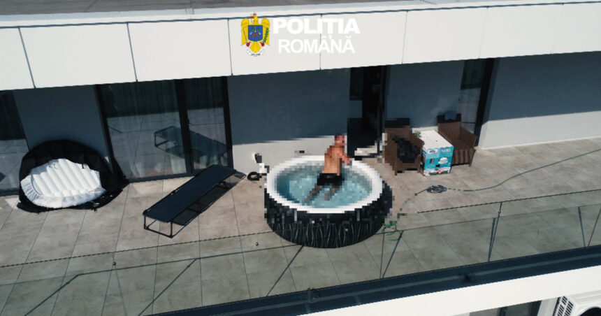 video momentul in care un roman urmarit international este saltat de politisti dintr o piscina gonflabila de pe terasa apartamentului sau 6a3facf91b925