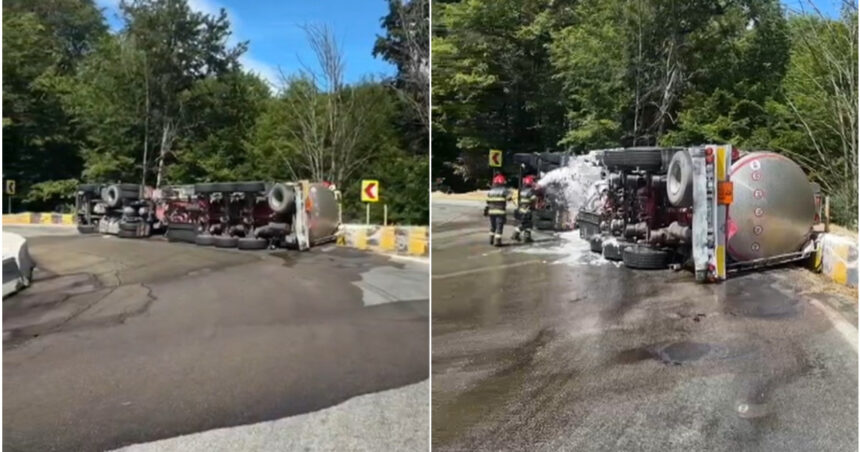 video pericol pe dn7 cisterna cu 31 de tone de benzina s a rasturnat in arges trafic blocat pe ambele sensuri soferul a ajuns la spital 6a35166c0788b